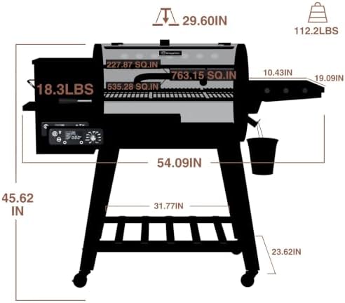 KingChii Wood Pellet Grill & Smoker, Electric Pellet Smoker Grill, 766 sq. in. Cooking Capacity, 18.3LB Hopper for Outdoor Patio Cooking Barbecue(Up to 500°F)-Bronze - Image 4