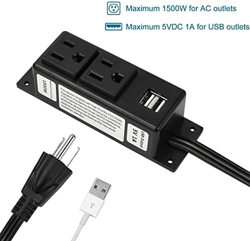 Litever Gun Safe Power Outlet Strip with 2 USB Ports. ETL Certified. Black. - Image 3