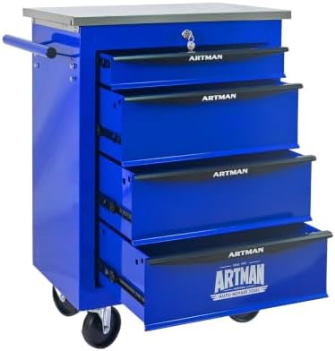 4-Drawer Heavy-Duty Rolling Tool Chest with Wheels & Steel Roof, Lockable Tool Chest Storage Cabinet for Garage, Workshop, Warehouse, and Repair Shop by Unknown