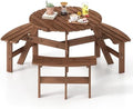Tangkula 6-Person Wood Picnic Table, Outdoor Round Table and Bench Set with 3 Built-in Benches, Umbrella Hole, Perfect for Outside, Patio, Garden, Backyard, Porch (6-Person,Brown) by TANGKULA