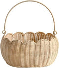 Scalloped Round Basket with Handle, Super Sturdy Wicker Storage Baskets, Hand Woven Basket for Shelves,Natural Baskets for Organizing (White Rattan 12.6"*9"*6.1") by Unknown