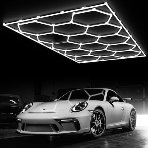 Hexagon Garage Lights, 14 Grids LED Garage Hexagon Lights with Rectangle Frame, 6500K Super Bright Honeycomb Lights for Garage, Warehouse, Car Detailing Shop, Exhibition Hall, Gym by WelcometovisitLitezone