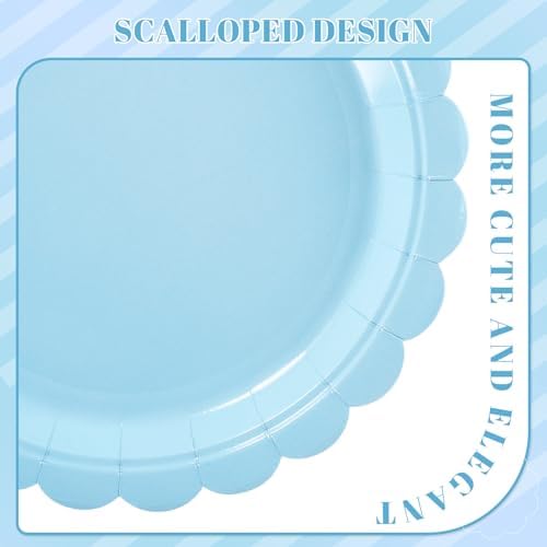 NatNarr 30 Pk Blue Dessert Cake Plates 7" Scalloped Light Blue Paper Plates - Image 3