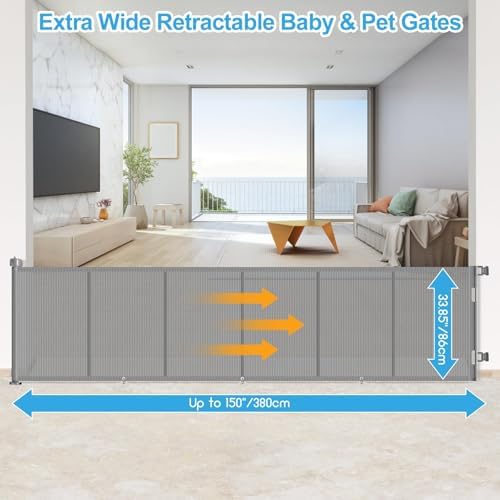 EZIGO 150 Inch Retractable Baby Gates Extra Wide Reinforced Baby Dog Gate - Image 2