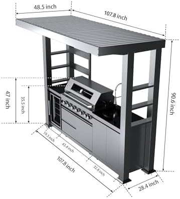 108-Inch 6-Burner 85000 BTU Propane Gas Grill Island with Shed, 304 Stainless Steel, 684 Sq.In Cooking Area, Wine Cooler, Rotisserie & Granite Countertops for Backyard BBQ, Sliver - Image 2