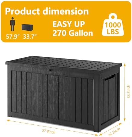 Mersco 270 Gallon Double-Wall Resin Deck Box - Lockable Waterproof Outdoor Storage Box, 1000lbs Capacity & Doubles as Seating for Patio Furniture - Garden Tools, Pool Accessories (Black) - Image 2