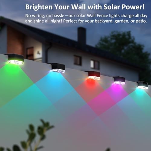 LIANGLOME 8PK Solar Fence Lights Outdoor - Warm White & RGB 6 Color, Dusk to Dawn Deck Light, IP65 Waterproof Garden Lights for Outside/Backyard/Railing/Step/Patio/Wall - Image 6
