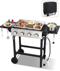 Propane Gas Griddle 4-Burner, Flat Top Grill Griddle, Outdoor Gas Stove with Foldable Side Tables, Wheels - 40,000 BTUs Output, 291 sq.in Cooking Area, for Patio Barbecue, Backyard, BBQ by Unknown