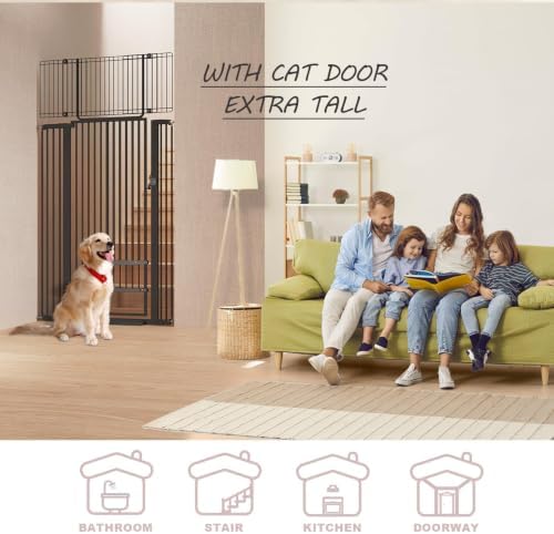71" Extra Tall Cat Gate 29.5-40.6 Wide Pet gate for Doorway Pet Gate with Cat Doors NO Drilling Pressure Mount Kit for Cats and Dogs Indoor Doorways liveing Room Bedroom-Black - Image 2