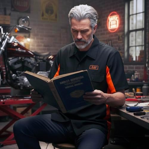 Biker Clothing Co. Mens Mdm11676 Men’s Black and Orange Short Sleeve Mechanic Shirt - Image 2
