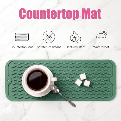 MicoYang Silicone Dish Drying Mat for Multiple Usage,Easy clean,Eco-friendly,Heat-resistant Silicone Mat for Kitchen Counter,Sink,Bar,Bottle,or Cup Green M 17 inches x 6 inches - Image 3