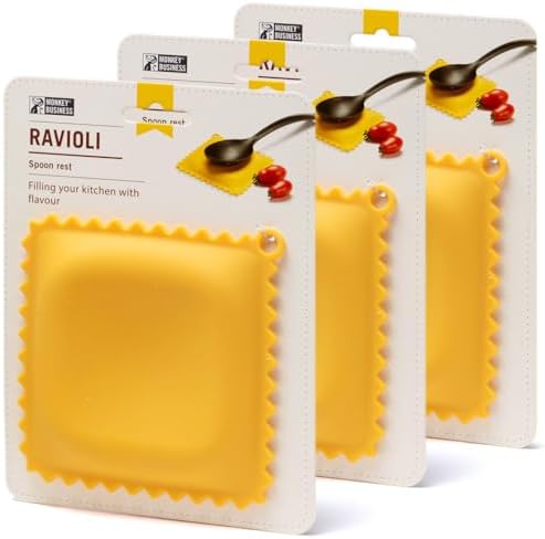 Monkey Business Ravioli Spoon Rest (3-Pack) - Silicone Kitchen Utensil Holder Set - Pasta-Shaped Heat Resistant Ladle Holders for Stove Top - Quirky Kitchen Decor by MonkeyBusinessDesign