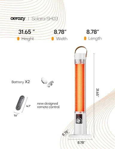 Patio Heater for Outdoor Use, Infrared Electric Outdoor Heater, 1500W Instant Heating, 60-Degree Oscillation, 9 Heat Levels, 9H Timer, Remote, for Garage, Backyard, Large Room, Indoor, 32.3", White - Image 2