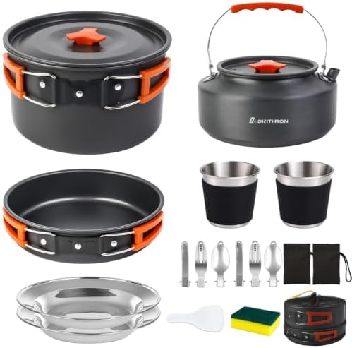 17-Piece Camping Cookware Set for 3-4 Campers with 1.1L Kettle by DADinithron