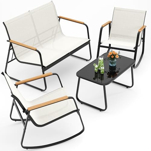 Ahomly Outdoor Patio Furniture Set 4 Pieces, Conversation Textilene, White by Ahomly