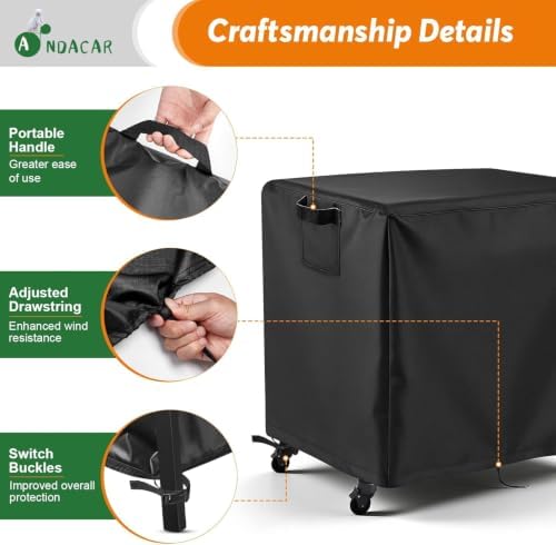 Charcoal Grills Cover for Feasto Outdoor Propane Deep Fryer with Rolling Cart, Waterproof Outdoor Grill Cover BBQ Grill Cover Barbeque Grill Cover (Cover Only) - 34" L×19" W×38" H, Black - Image 5