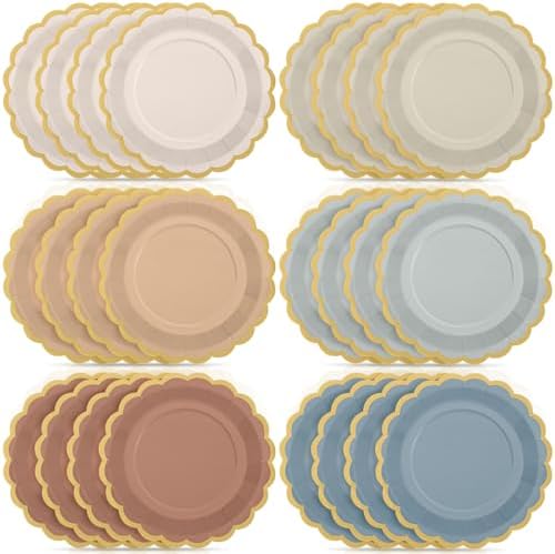 48 Pcs Morandi Color Paper Plates 9 Inch Scalloped by Tiangrid