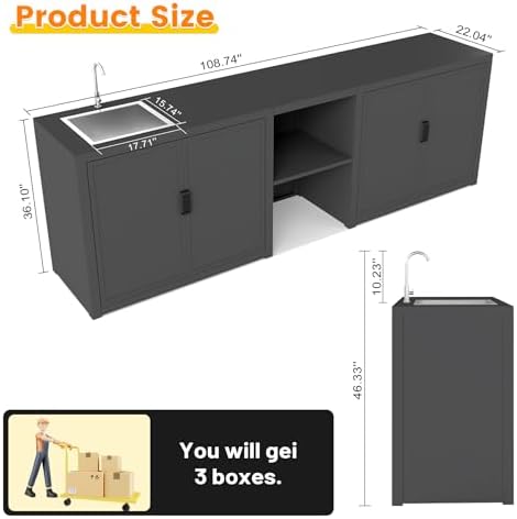Domi Outdoor Kitchen Island with Sink and Storage, 3-Piece Modular Station - Image 2