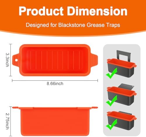 2 PCS Silicone Grease Cup Liners for Blackstone 36 28 22 17 Inch Griddle,Reusable Grease Catcher Cup Liner Grill Grease Tray,Durable Drip Pans Blackstone Griddle Accessories,Orange - Image 2
