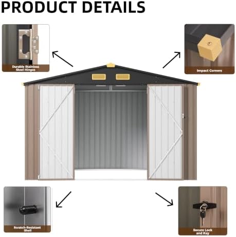 IRONCK Storage Shed, 9.7 x 7.7 FT Tool Shed with Lockable Doors, Brown - Image 5