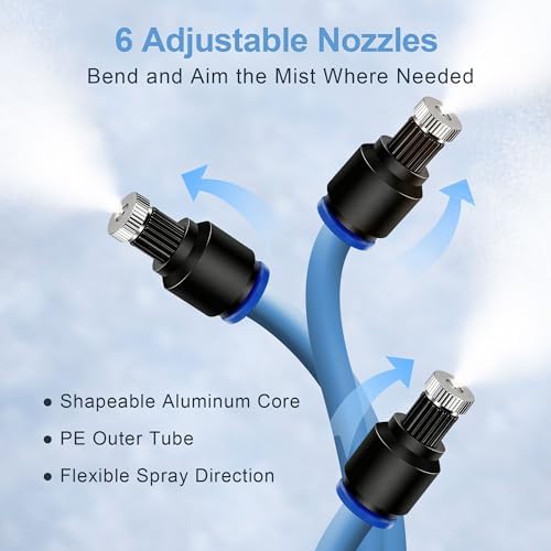 Portable Misting System for Outdoor Cooling, 23 FT Misters for Outside Patio with Rechargeable Pump, 30L Water Bag, 6 Adjustable Nozzles for Tent, Canopy, Backyard, Umbrella and Camping - Image 4
