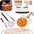 Pizza Peel Set, 8 Piece Pizza Oven Accessories Kit, 12x14 Inch Aluminum Pizza Paddle with Foldable Wooden Handle, 8 Inch Perforated Mini Peel, Rocker Cutter, Scraper, Server, Brush, Glove & Bag by Unknown