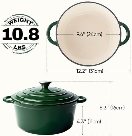 4.5 Quart Dutch Oven Pot with Lid, Non Stick Enameled Cast Iron Dutch Oven for Bread Baking, Heavy-Duty, Oven Safe Ceramic Cookware Up to 500°F for Baking, Braising, Stews, Roasting, Green - Image 4