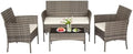 FDW 4-Piece Patio Furniture Set | Gray & Khakhi | Outdoor Wicker Furniture by FDW