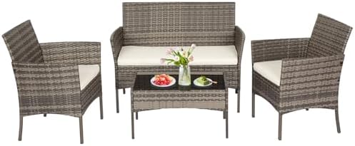 FDW 4-Piece Patio Furniture Set | Gray & Khakhi | Outdoor Wicker Furniture by FDW