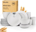 40 PCS Wheat Straw Dinnerware Sets, Service for 8 - Dinner Plates, Cereal Bowls, Drinking Glasses, Unbreakable Plastic Plates and Bowls Sets, Dishwasher and Microwave Safe for Kitchen - White by Perlapoc