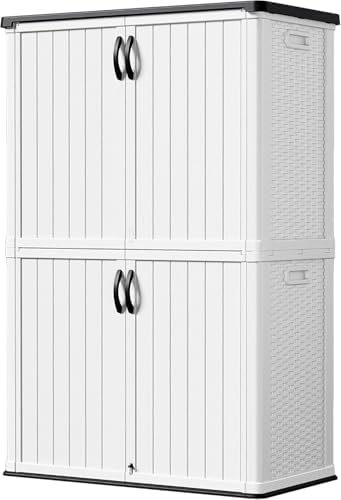 Devoko 50 Cu Ft Outdoor Storage Cabinet - Waterproof Vertical Shed for Patio, Garden & Deck, Heavy-Duty Tool Storage Box for Cushions, Accessories & Equipment, Durable & Weather-Resistant (White) by DEVOKO