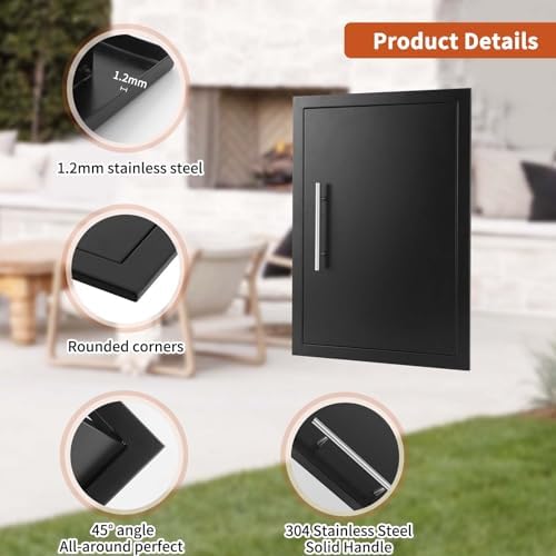 JIE JIN Outdoor Kitchen Doors 17" W X 24" H Single Doors 1.2mm Thickness Stainless Steel BBQ Access Door BBQ Island Doors Outdoor Kitchen Accessories Door for Outdoor Kitchen BBQ Island (Black) - Image 3