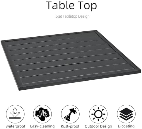 Metal 27.5 inch Square Outdoor Small Patio Dining Table with Black Slat Top - Image 4