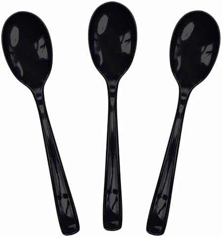 SietDESEO 25 PCS Black Plastic Spoons Disposable Utensils Heavy Duty Black Spoons Disposable Cutlery for Birthday Wedding Baby Shower Bridal Shower Plastic Silverware by SietDESEO