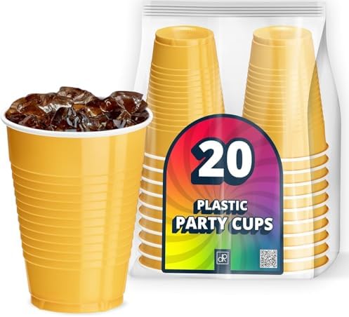 DecorRack 20 Party Cups 12 oz Disposable Plastic Cups for Birthday Party Bachelorette Camping Indoor Outdoor Events Beverage Drinking Cups (Yellow, 20) by DecorRack
