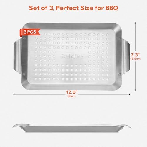 Onlyfire 3 Packs Stainless Steel Rectangle Grill Baskets for Grilling - Image 2