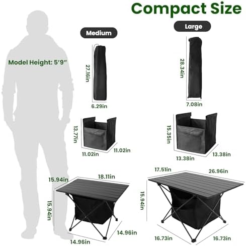 Camping Table with Storage, Lightweight Beach Table, Aluminum Portable Folding Table with Carry Bag for Outdoor, Travel, Picnic, BBQ, Cooking, Sand, RV (M) - Image 2
