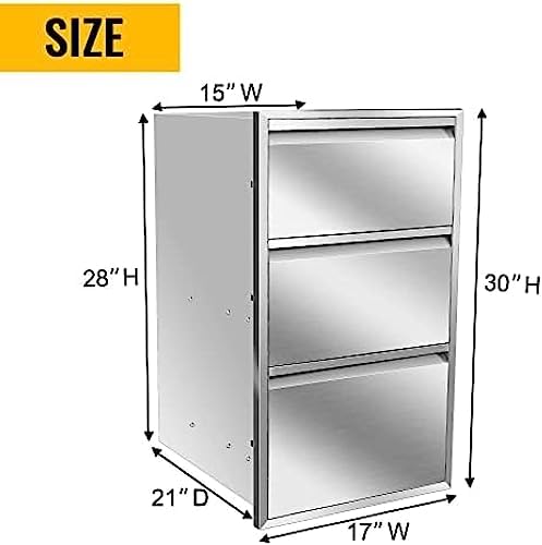 Flush Mount Stainless Steel Double Drawers with Recessed Handles for Outdoor Kitchens Or BBQ Island,-17W X 30H X 21D Inch - Image 3