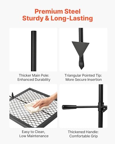 VEVOR Heavy Duty Swivel Campfire Grill, 16" Portable Camping Grill Grate, Sturdy Steel BBQ Mesh, 360° Height Adjustable Over Fire Pit Equipment with Carrying Bag, for Outdoor Open Flame Cooking - Image 3