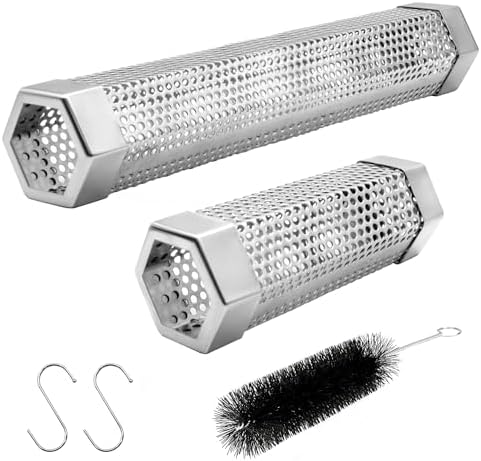 Pellet Smoker Tube Set, 6" & 12" Stainless Steel BBQ Wood Smoker Tube with Brush and 2 Hooks for 2.5hrs/5hrs of Billowing Cold/Hot Smoking for All Grills or Smokers, Smoking Cheese Beef Nuts Fish by LFSEMINI