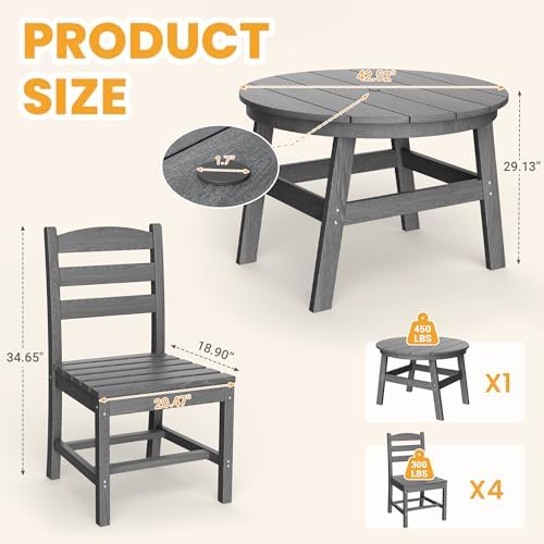 Pamapic Patio Dining Table Set, 5-Piece Outdoor Dining Set for 4, Grey - Image 4