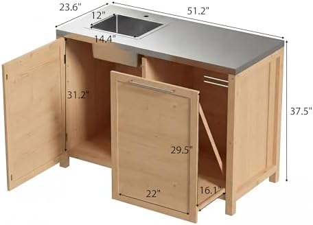 MOUMON Patio Kitchen Sink Cabinet with Stainless Steel Countertop - Image 2