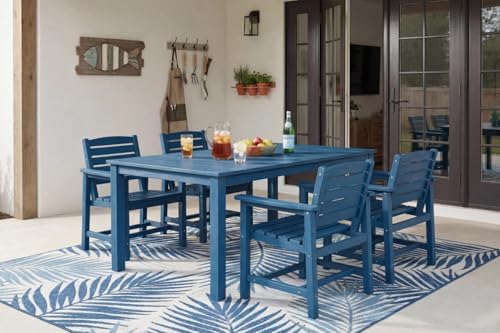 Perli™ 5-Piece Outdoor Dining Set, All-Weather HDPE Patio Furniture with 4 Armrest Chairs and Rectangular Table, UV-Resistant 4-Person Set for Deck, Backyard, Blue by PatioKingdom
