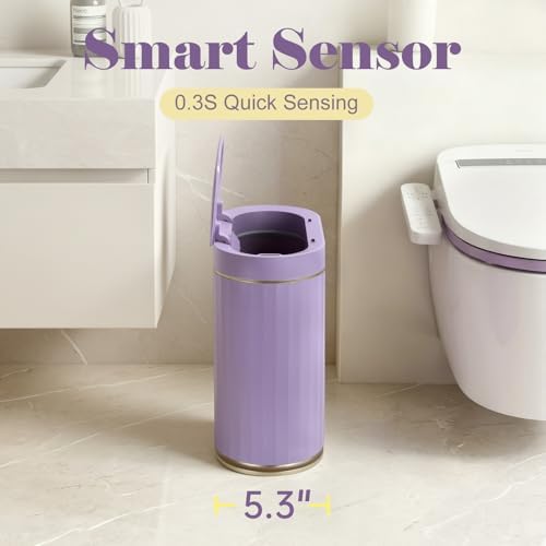 ELPHECO Bathroom Sensor Trash Can, 2 Gallon, Automatic Lid, Purple - Image 3