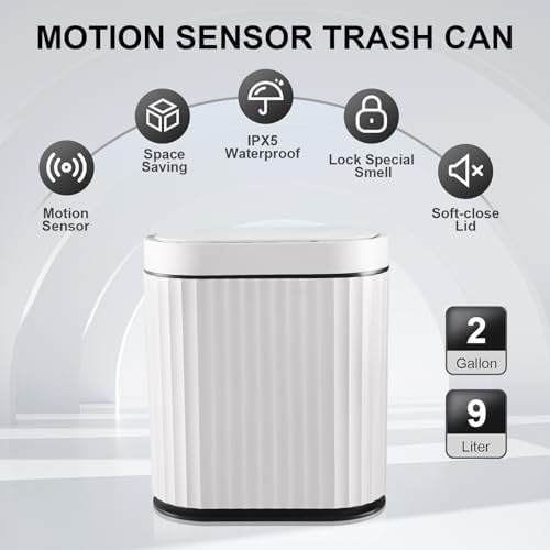 ELPHECO Bathroom Trash Can with Lid, 2 Gallon, Motion Sensor, Black White - Image 4