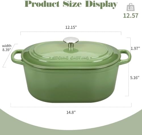 EDGING CASTING Enameled Cast Iron Oval Dutch Oven, 6QT, Pistachio Green - Image 2
