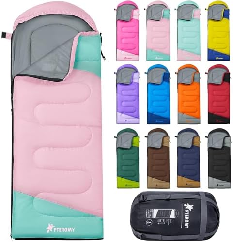 PTEROMY Sleeping Bags for Adults, Lightweight and Machine Washable, Water Resistant Backpacking Camping Sleeping Bag for Warm Cold Weather, Camping Essentials for Hiking Travel by PTEROMY
