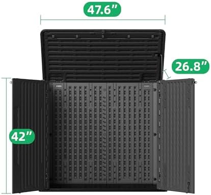 Allpop Outdoor Storage Shed, 31 Cu.Ft Resin Horizontal Storage Cabinet for Trash Cans, Patio & Garden, Black - Image 7