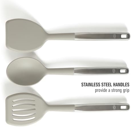 Calphalon Prime 7-Piece Silicone and Teak Wood Kitchen Tool Set, Stainless Steel Kitchen Utensil Set, Kitchen Spoon And Spatula Set, Heat Resistant Non-Slip Kitchen Gadgets Set - Taupe - Image 4