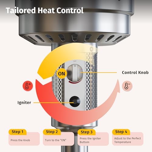 EAST OAK 55,000 BTU Propane Patio Heater with Round Table & Stainless Steel Burner, Outdoor Heater with Wheels, Ideal For Large Patios, Gardens, Outdoor Events, and Commercial Use, Bronze - Image 5